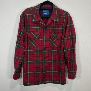 Pendleton board shirt plaid wool‎ red green